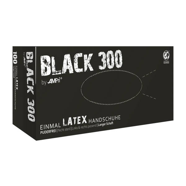 Latexhandschuhe mit Überlänge schwarz,  puderfrei, Black 300 Latex